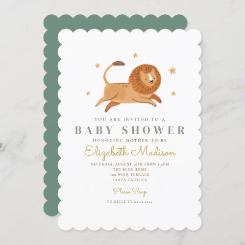 Watercolor Cute Lion King Baby Shower Invitation