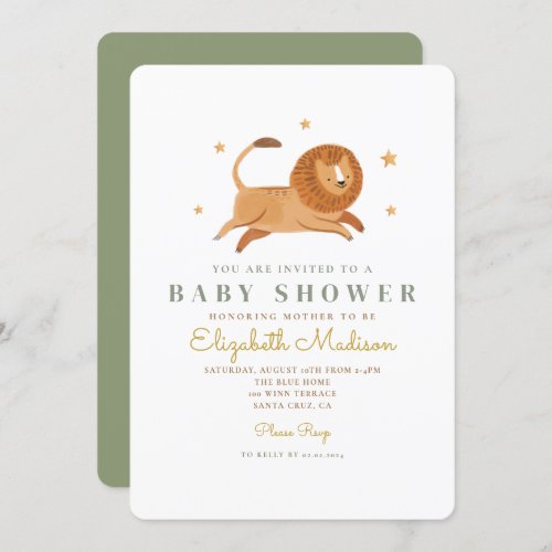 Watercolor Cute Lion King Baby Shower Invitation