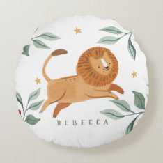 Watercolor Cute Lion Round Pillow at Zazzle