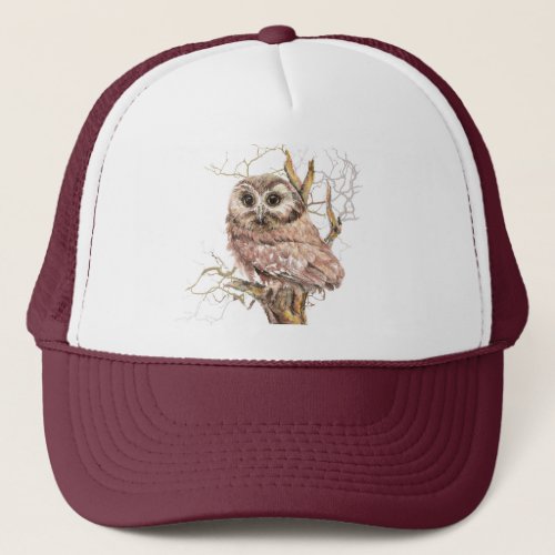 Watercolor Cute Little Baby Owl Bird Wildlife Art Trucker Hat