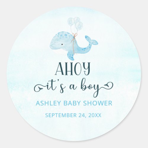 Watercolor cute little baby whale baby shower  classic round sticker