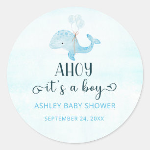 Watercolor cute little baby whale baby shower classic round sticker