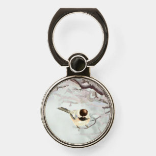 Watercolor Cute Little Chickadee Bird Wildife Art Phone Ring Stand