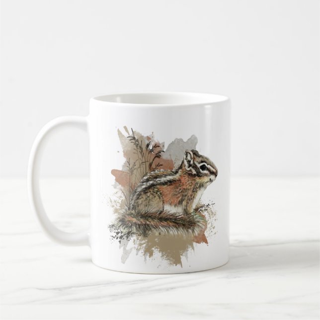Watercolor Cute Little Chipmunk Animal Wildlife   Coffee Mug (Left)