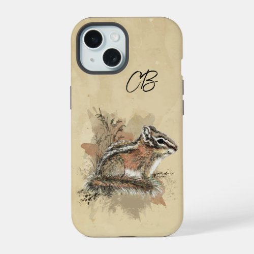 Watercolor Cute Little Chipmunk Animal Wildlife   iPhone 15 Case