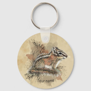 Watercolor Cute Little Chipmunk Animal Wildlife Keychain