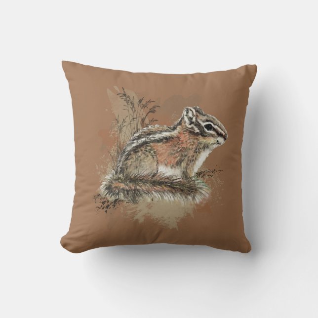 Watercolor Cute Little Chipmunk Animal Wildlife  Throw Pillow (Front)