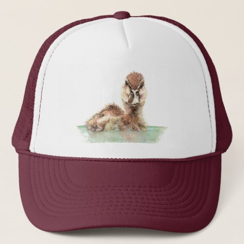 Watercolor Cute Little Grumpy Duckling Bird Trucker Hat