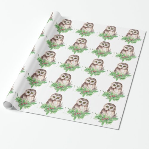 Watercolor Cute Little  Owl Bird Nature Art Wrapping Paper