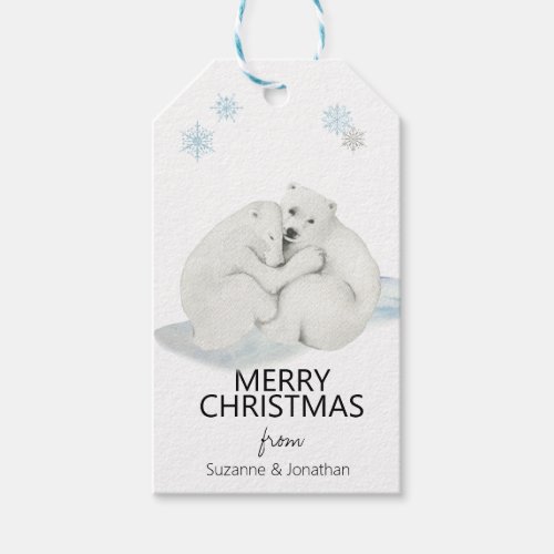 Watercolor Cute Little Polar Bear Cubs Christmas Gift Tags