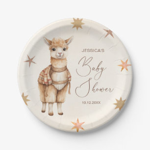 Watercolor Cute Llama Beige Baby Shower Paper Plates