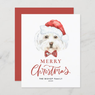 Watercolor Cute Maltese Santa Merry Christmas Card