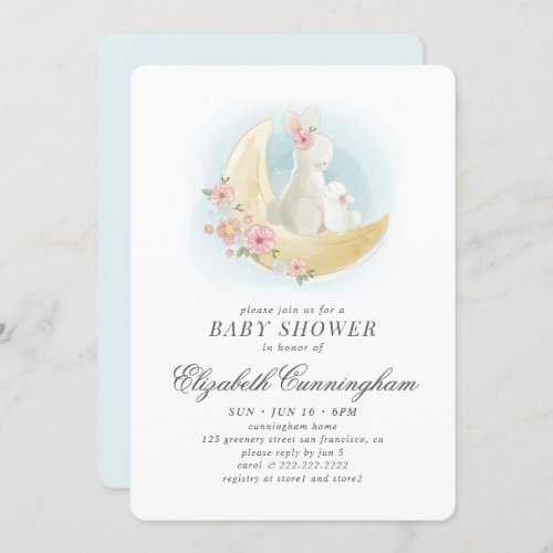 Watercolor Cute Mama Rabbit Baby Shower Invitation