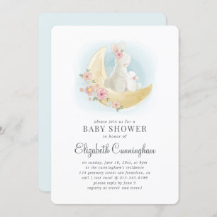 Watercolor Cute Mama Rabbit Baby Shower Invitation