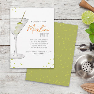 Watercolor Cute Martini Party Whimsical Fun Drinks Invitation