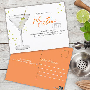 Watercolor Cute Martini Party Whimsical Fun Drinks Postcard