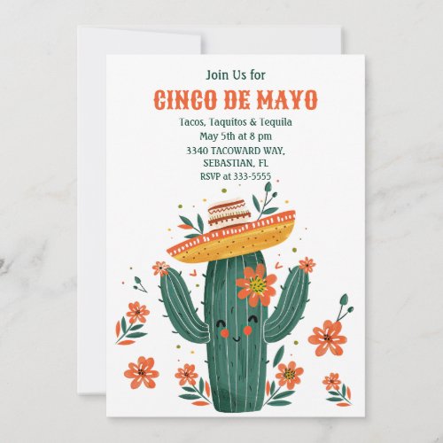 Watercolor Cute Mexican Cactus Cinco de Mayo Invitation