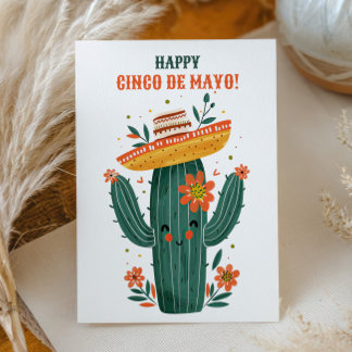 Watercolor Cute Mexican Cactus Happy Cinco de Mayo Postcard