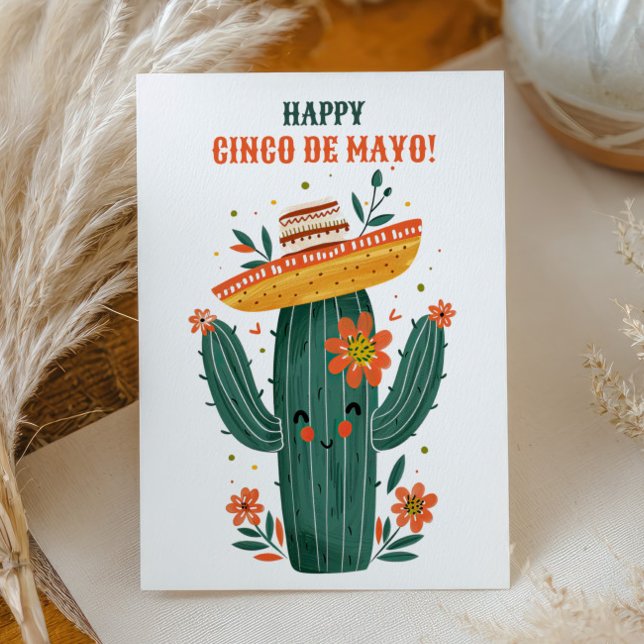 Watercolor Cute Mexican Cactus Happy Cinco de Mayo Postcard (Creator Uploaded)
