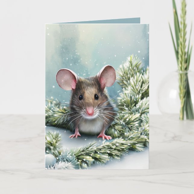 Watercolor Cute Mouse Christmas Holiday Card (Front)