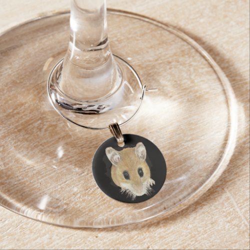 Watercolor Cute Mouse Peeking Out Wine Glass Charm