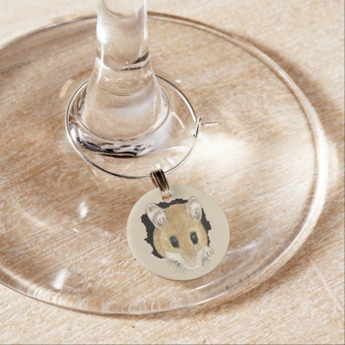 Watercolor Cute Mouse Peeking Out Wine Glass Charm