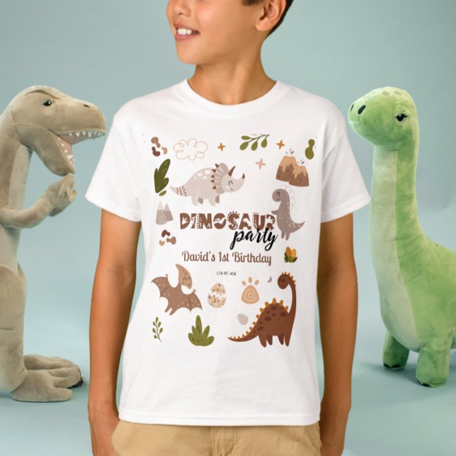 Watercolor Cute Neutral Dinosaur Party Birthday T-Shirt (Creator Uploaded)