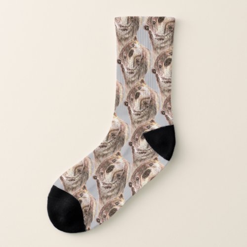 Watercolor Cute Otter Nature Art Socks