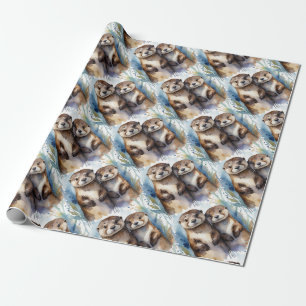 Watercolor Cute Otters Animal Wildlife Nature Wrapping Paper