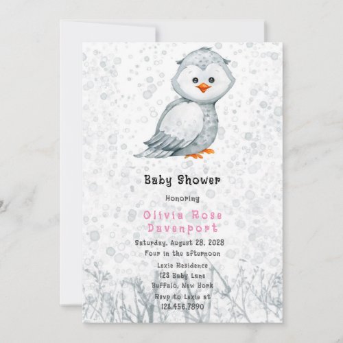 Watercolor Cute Owl Grey Alcohol ink Baby Shower Invitation