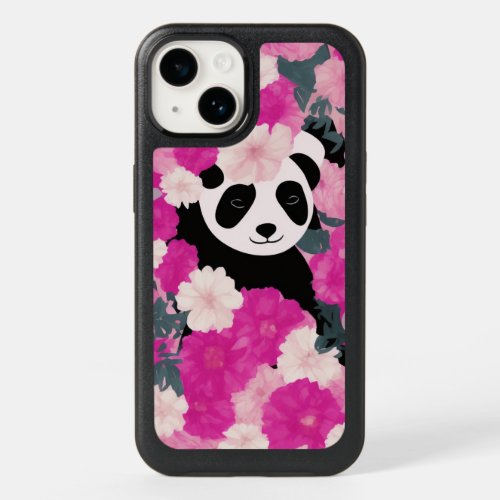 Watercolor Cute panda pink floral OtterBox iPhone 14 Case