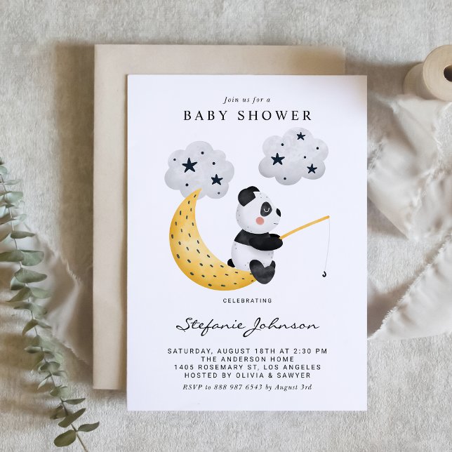 Watercolor Cute Panda Twinkle Twinkle Baby Shower Invitation (Creator Uploaded)