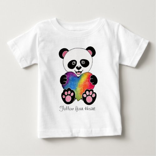 Watercolor Cute Panda With Rainbow Heart Baby T_Shirt