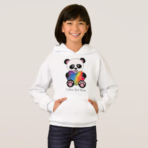Watercolor Cute Panda With Rainbow Heart Hoodie