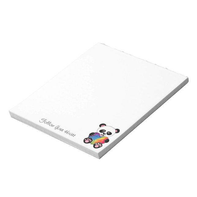 Watercolor Cute Panda With Rainbow Heart Notepad (Rotated)