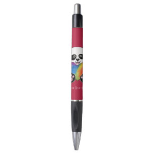Watercolor Cute Panda With Rainbow Heart Pen