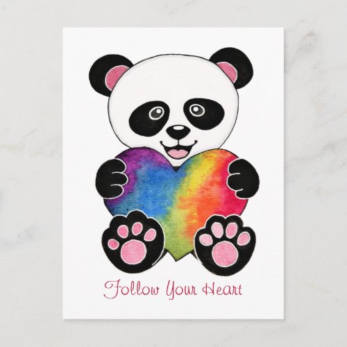 Watercolor Cute Panda With Rainbow Heart Postcard