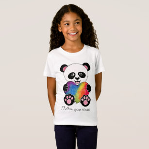 Watercolor Cute Panda With Rainbow Heart T-Shirt