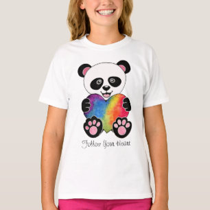 Watercolor Cute Panda With Rainbow Heart T-Shirt