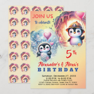 Watercolor Cute Party Animals Penguin Watercolor Invitation