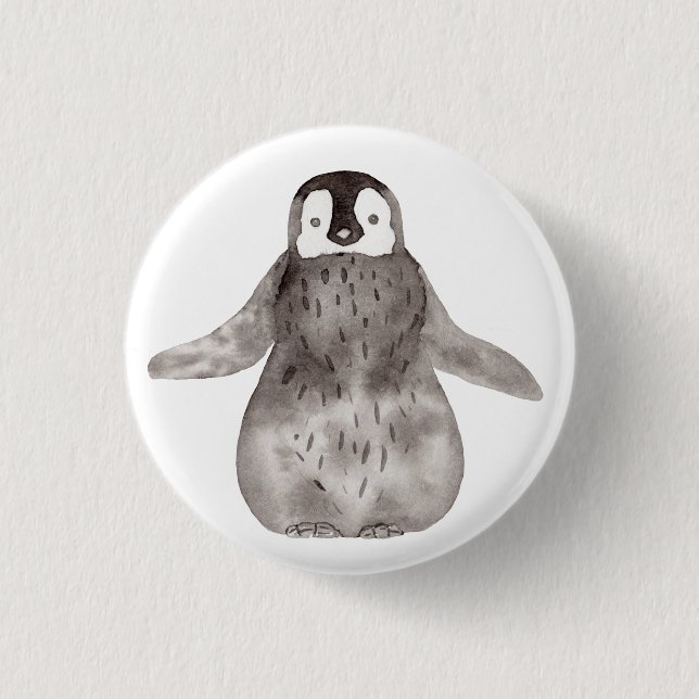 Watercolor Cute Penguin    Button (Front)