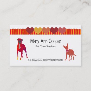 Watercolor Cute Pets Dogs Stripes Hearts Business Card by happytwitt at Zazzle