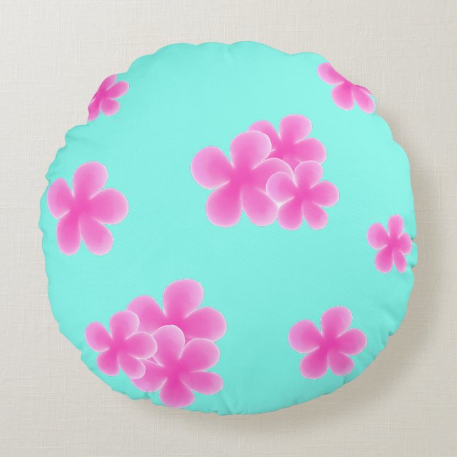Watercolor cute pink aqua blue pattern  round pillow (Front)