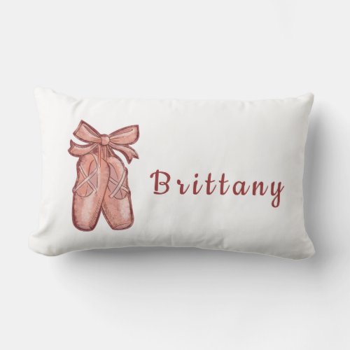 Watercolor Cute Pink Ballet Shoes Personalized Lumbar Pillow