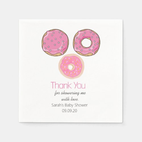 Watercolor Cute Pink Donuts Girl Baby Shower  Napkins