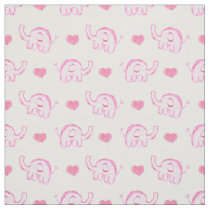 watercolor cute pink elephants and hearts fabric