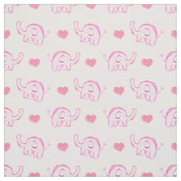 watercolor cute pink elephants and hearts fabric