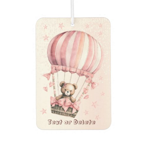 Watercolor Cute Pink Teddy Bear Hot Air Balloon Air Freshener