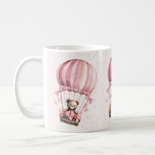 Watercolor Cute Pink Teddy Bear Hot Air Balloon Coffee Mug