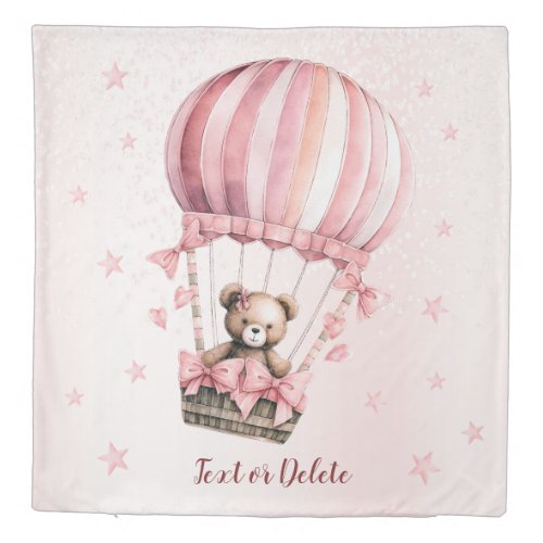 Watercolor Cute Pink Teddy Bear Hot Air Balloon Duvet Cover
